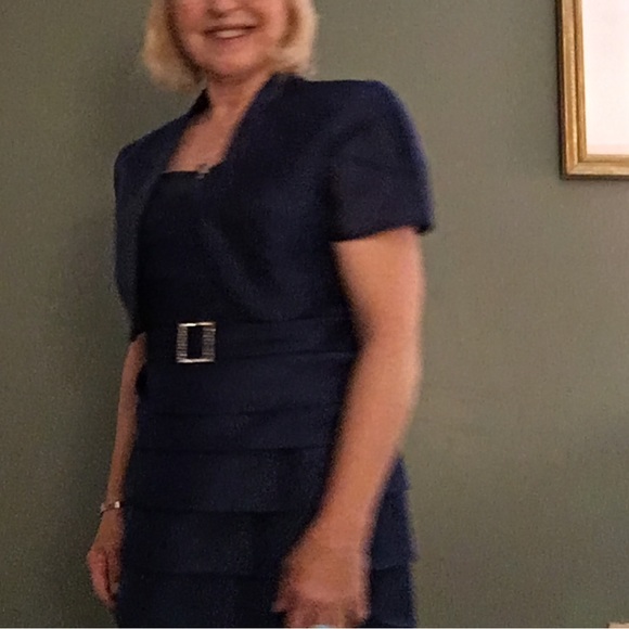 Sapphire blue dress, spaghetti straps, cropped jacket. Size 12 - Picture 17 of 17